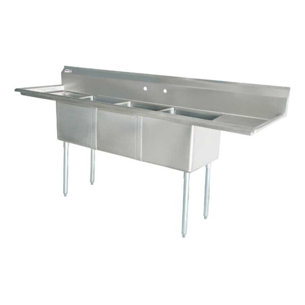 Triple Sink 18" × 18" with 2 drainboards