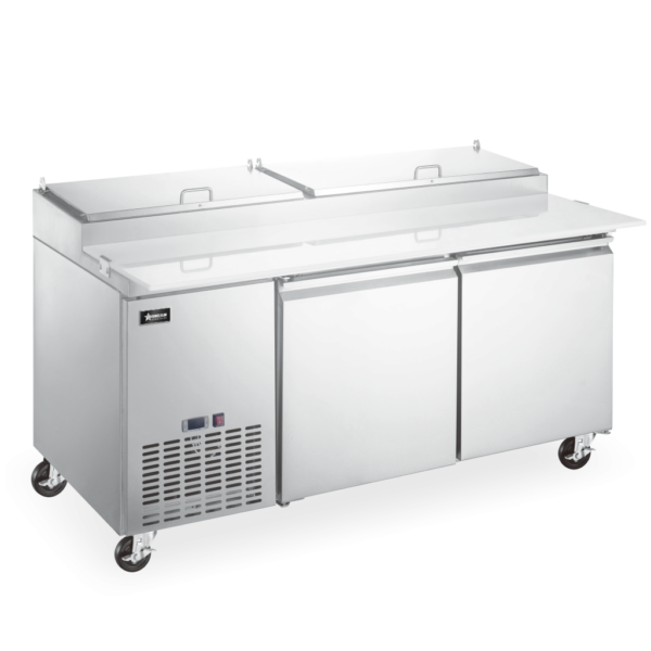 71″ Refrigerated Pizza Prep Table, 2 Doors, Stainless Steel, 17 cu.ft. (481 L) Capacity – 110V, 0.2 HP